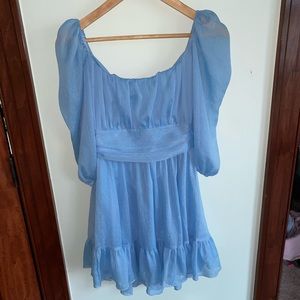 Light blue dress with shimmer tulle and tie-back